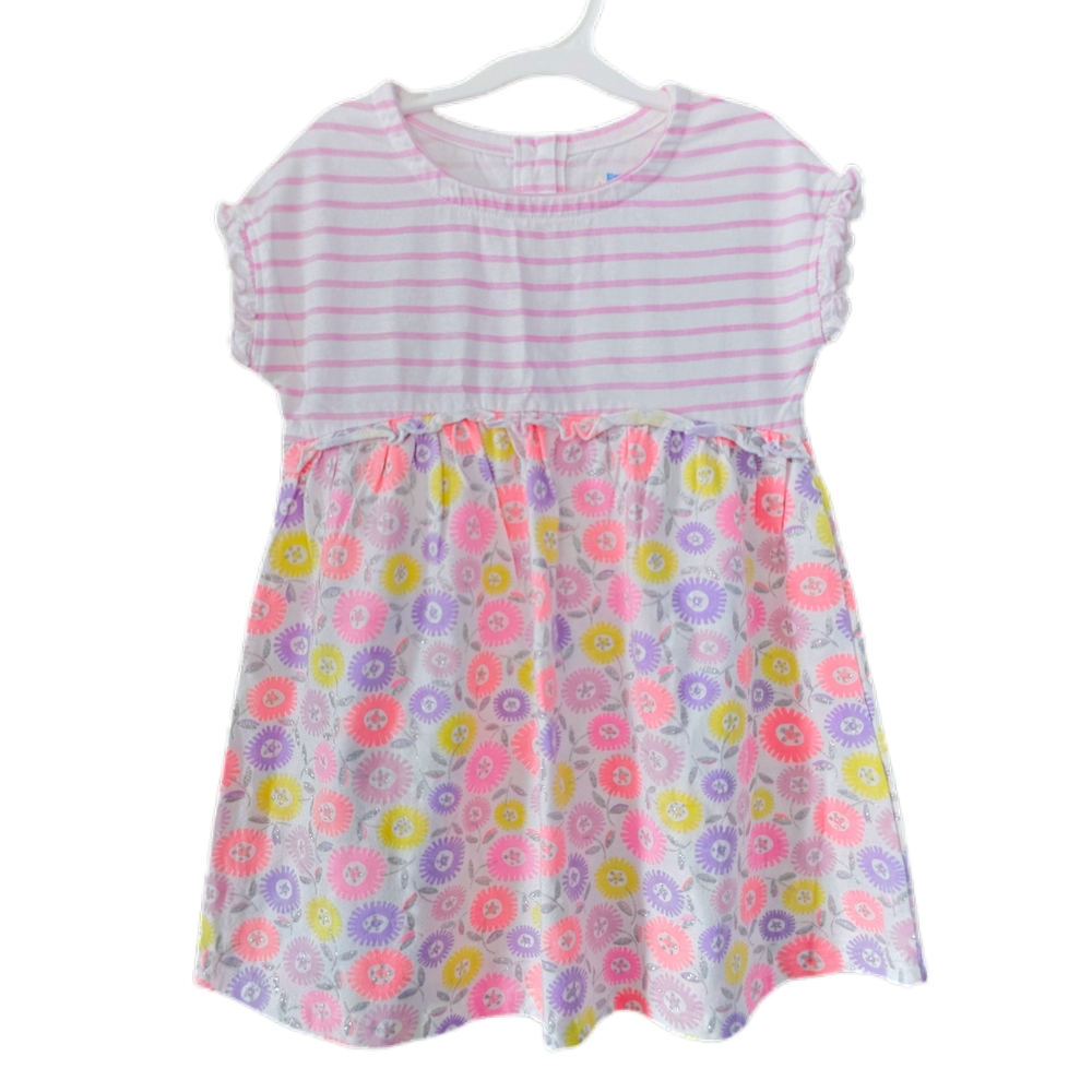 Lightning Bug - Colorful Striped and Floral Toddler Dress